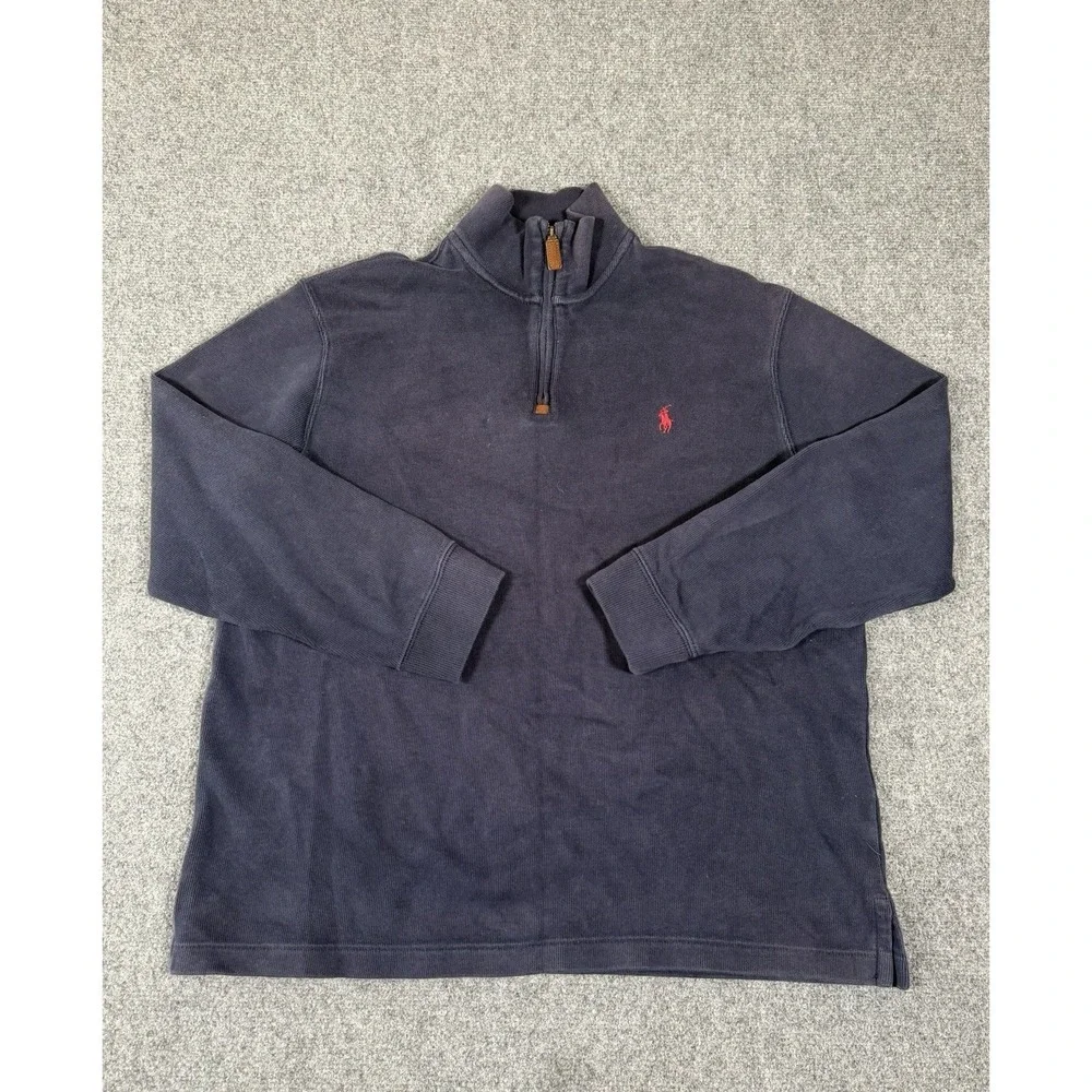 Polo Ralph Lauren Sweater‎ Mens Medium Navy Blue 1/4 Zip Pullover